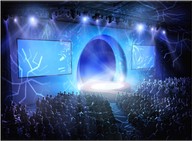scenic av design showing neural pathways on custom wall