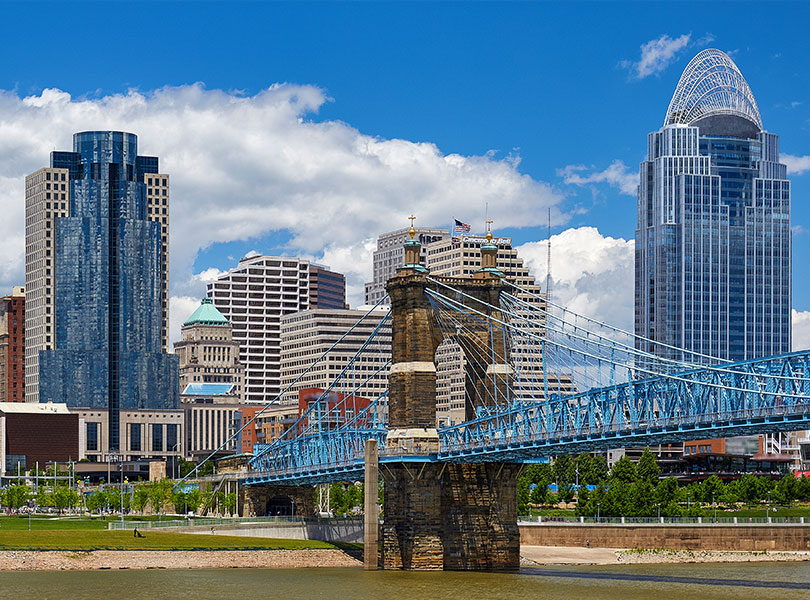 Cincinnati city scrapers and bridge, Cincinnati Audio-Visual